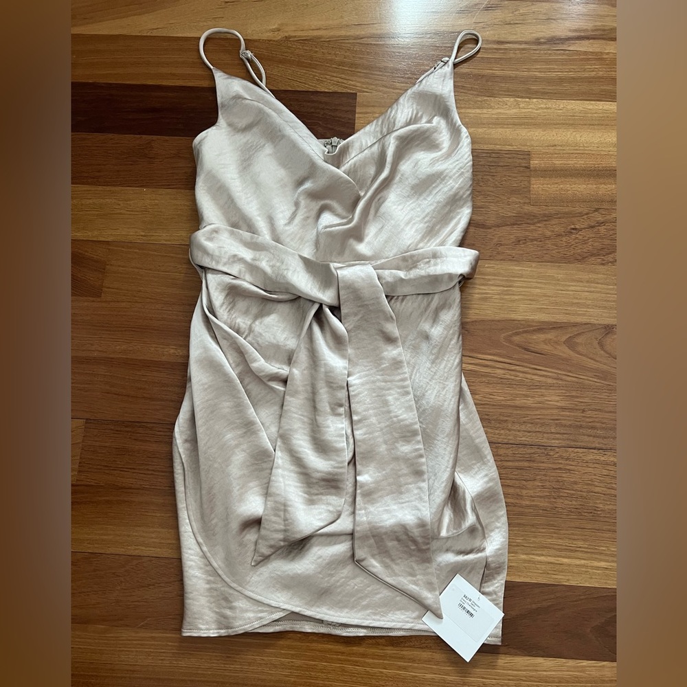 NWT Satin Wrap Dress in Champagne